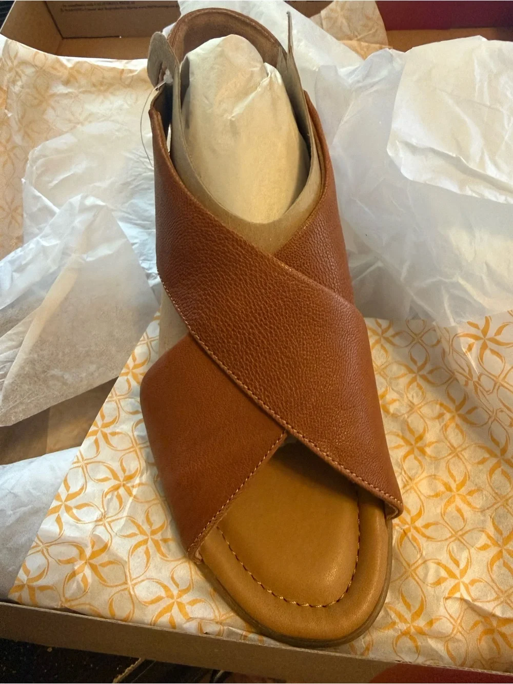 Comfortiva Brown Crisscross Memory Foam Wedge Sandal